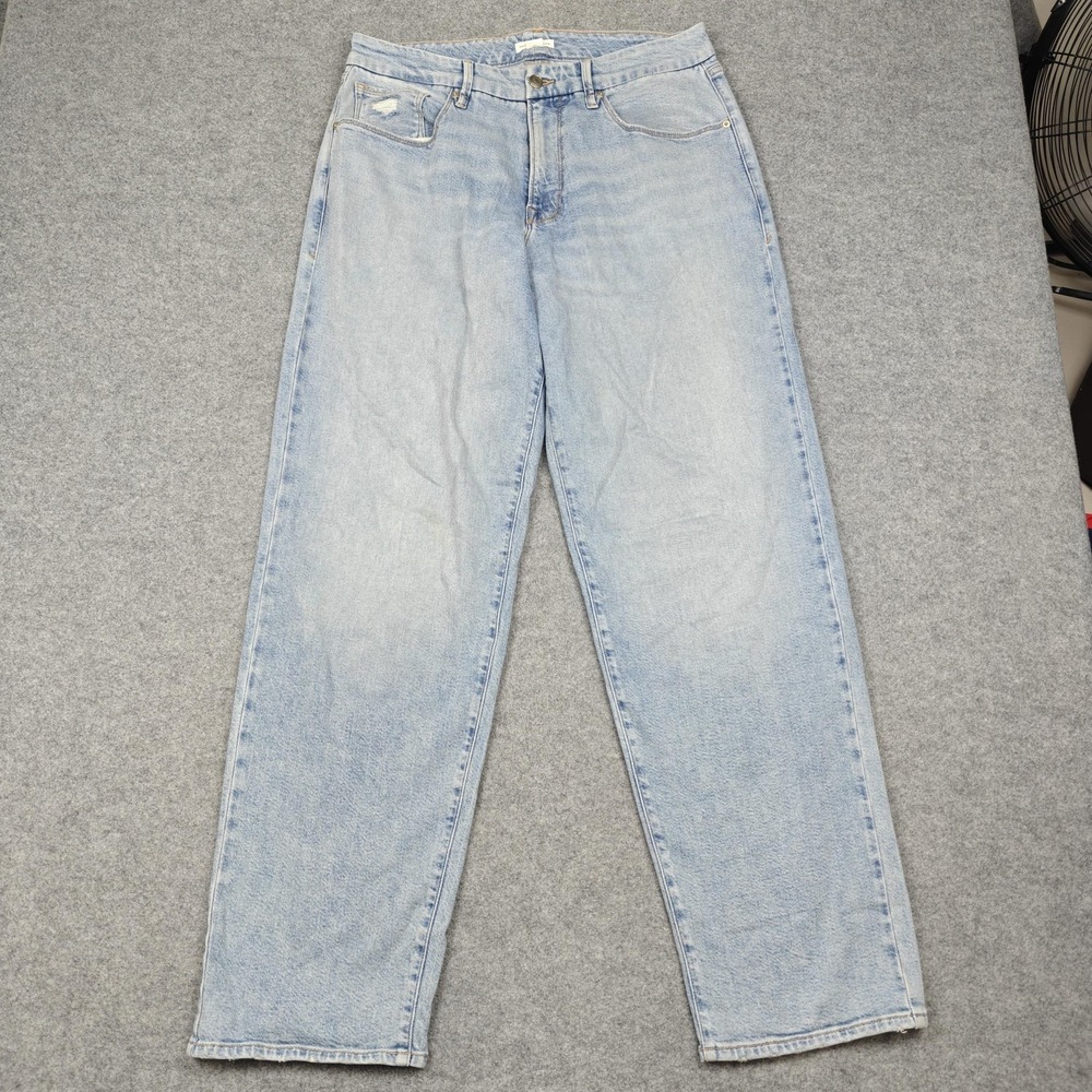 Good American Straight‎ Jeans Womens 8/29 Light Wash High Rise Distressed Denim